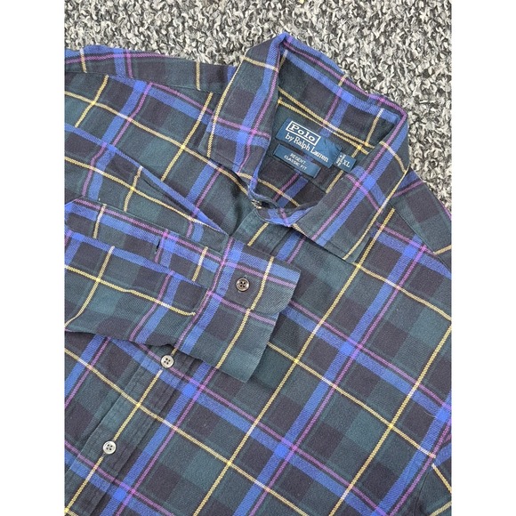 VTG Polo Ralph Lauren Men's Regent Flannel‎ L/S Button Shirt Green Plaid XL - Picture 1 of 7